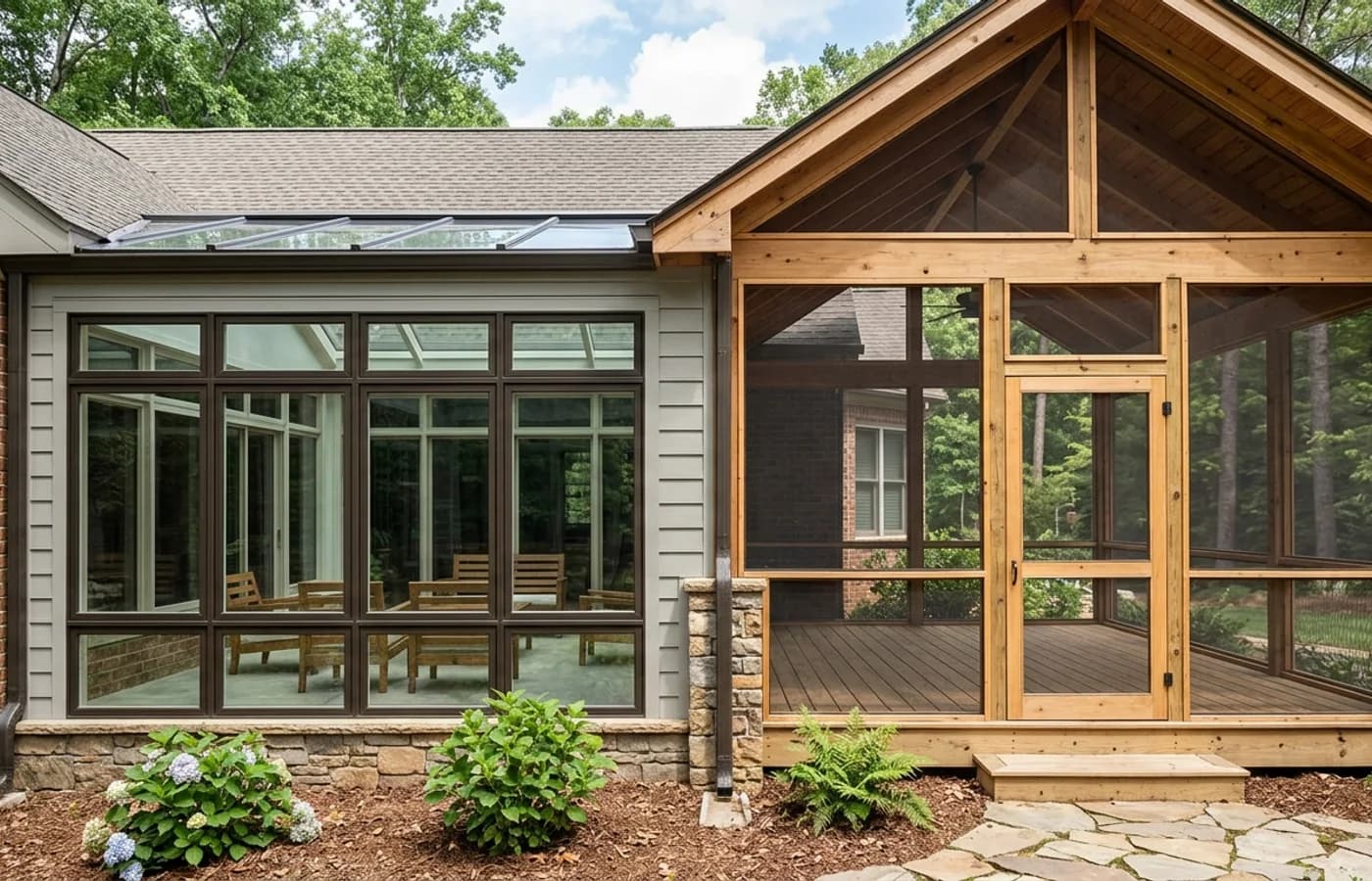AI-generated realistic construction detail for Is a Sunroom or Screened Porch Better for North Carolina Homes?